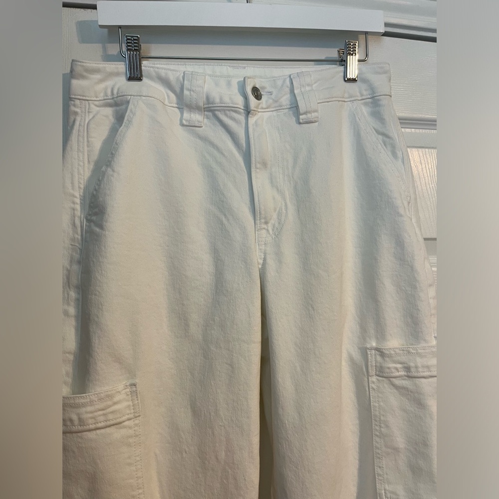 American Eagle Super High Rise Wide Leg Baggy White Cargo Jeans - Picture 5 of 9